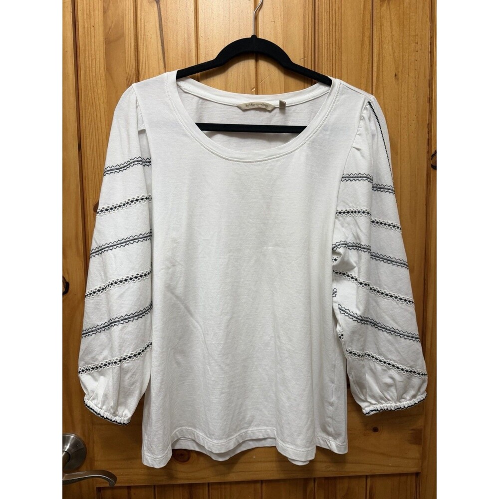 Soft Surroundings Women's Cotton Blouse Embroidery Size Medium White